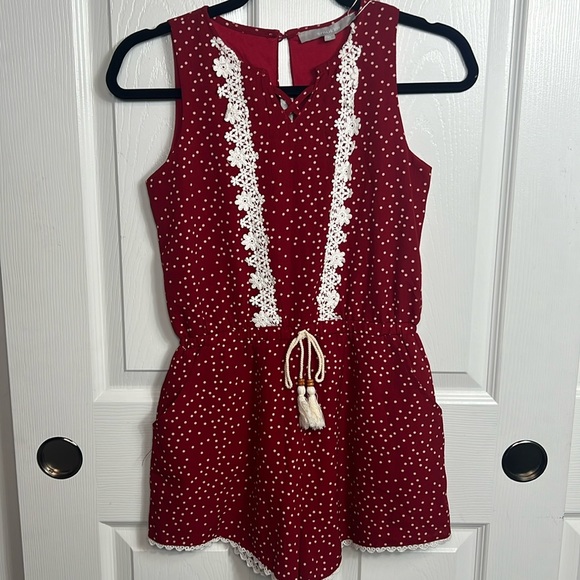 NWT Girls Romper Red with pockets and white polka dots size L 12 - Picture 1 of 5